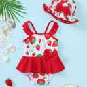 Mikrdoo Baby Girl Swimsuit Ruffled Bikini Tankini Swimsuit Infant Swimwear One Piece Bathing Suits Summer Clothes with Hat (Pink, M)