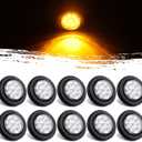10Pcs 2 Inch Round Led Marker Lights 9 Amber LED Reflectors Clear Lens, 2 Inch Round LED Truck Trailer Clearance Side Marker Lights w/Light Grommets and 2 Prong Trailer Wire Pigtails 12V Waterproof