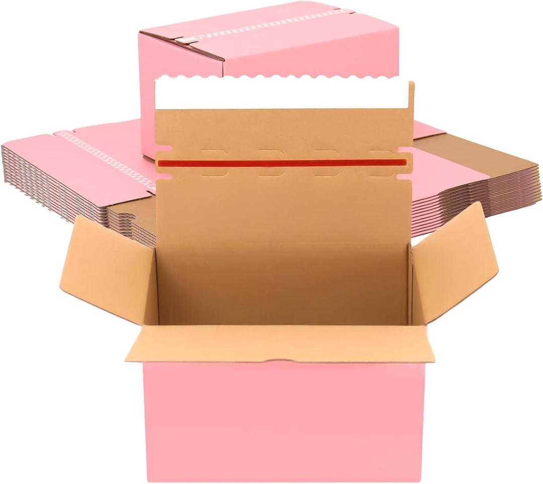 8x5x5 Zipper Shipping Boxes with Tear Strip 30 Pack, Self-Sealing Shipping Boxes for Packaging Small Business, Pink Corrugated Mailing Boxes with Adhesive Strip