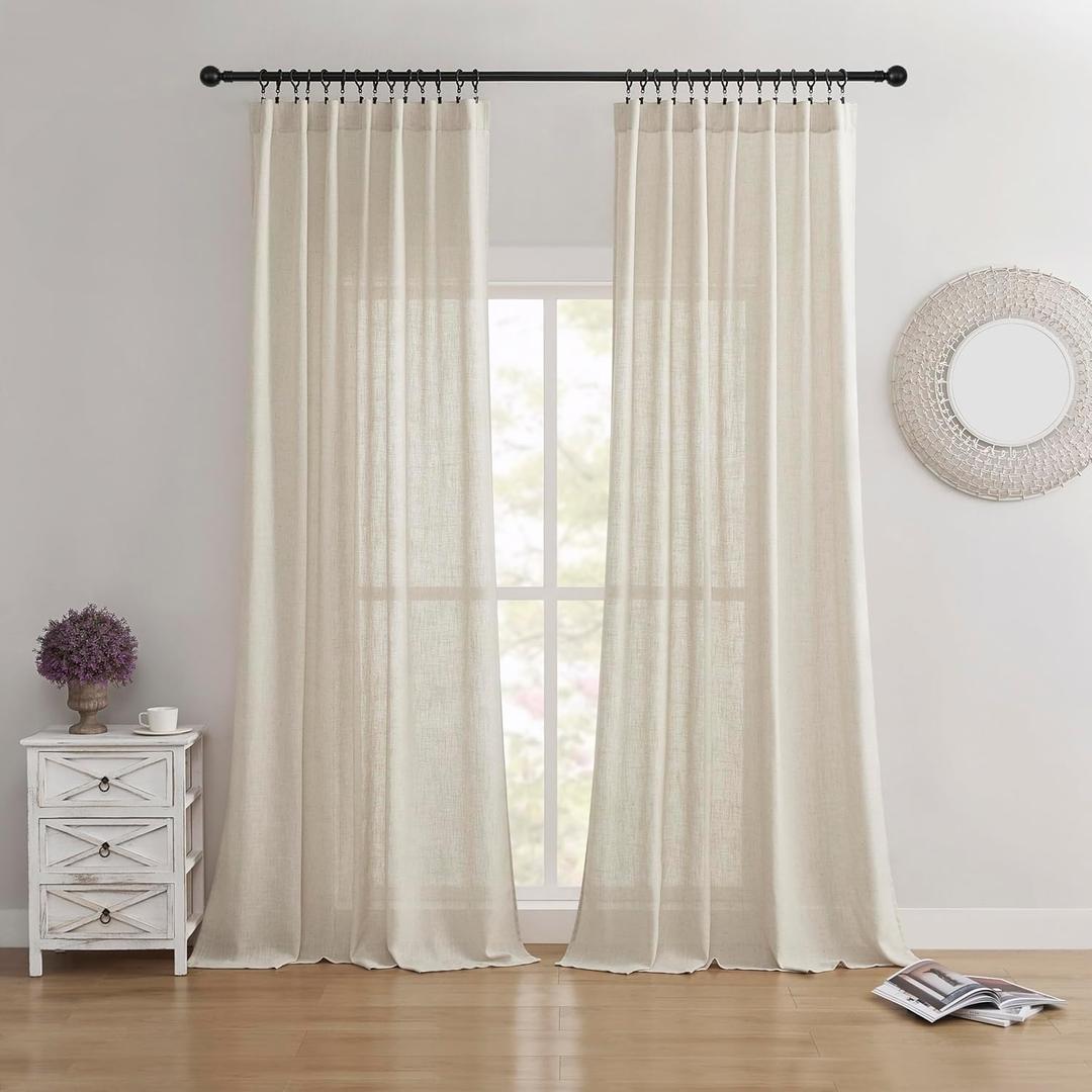 Joydeco Linen Curtains 84 Inches Long,Living Room Curtains 2 Panel Sets,Light Filtering Drapes with Back Tab Rod Pockets (W52 x L84 Inch, Oatmeal)
