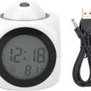 Oumefar Projection Clock for Bedroom Ceiling, Digital LCD Alarm Clock with Voice Talking, 8.1 x 4.7 x 1.1in Modern Mini Projector Alarm Clocks for Office Bedroom(White with USB Cable)