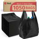Reli. T-shirt Plastic Bags | 1,050 Pack | Black Plastic Bags with Handles (Plain) | Ideal for Grocery, Shopping, Food Take Out/To Go, Small Business