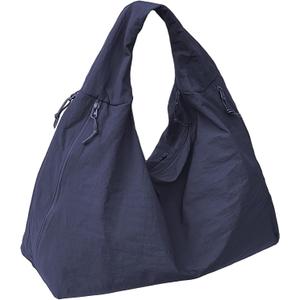 Slouchy Tote Bag for Women Large Nylon Shoulder Bag with Multiple Pockets Crescent Bag Underarm Hobo Bag for Travel Gym (Navy Blue)