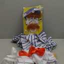 Halloween White Swedish Chef Costumes 8 Pieces Set Including Chef Hat Fake Nose Eyebrows Beard Red Bow Tie Apron Striped Shirt Gloves Wooden Spoon for Men Women Party Dress Up Costume