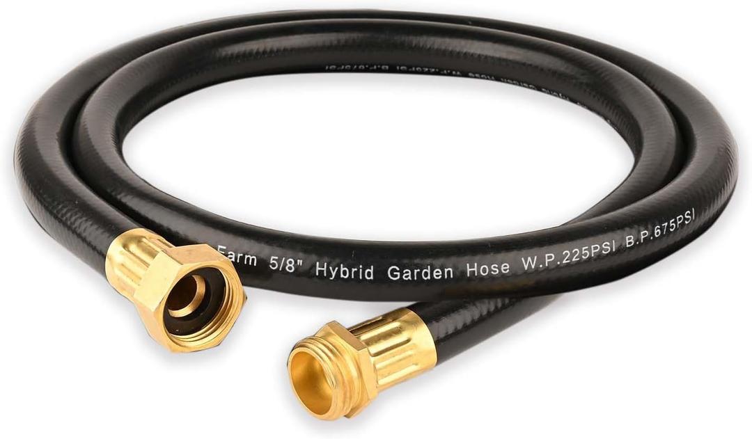 Hybrid Garden Hose 10FT - 5/8" Heavy Duty Flexible Rubber Hose with GHT Brass Fittings - UV-Resistant Leak-proof Ideal for Lawn & Outdoor Use