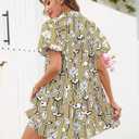 Women's Summer Short Puff Sleeve Floral Dress Button Down Loose Fit Casual Shirt Dresses (M)