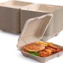 ECOLipak 50 Pack Clamshell To Go Containers, 100% Compostable Disposable Take Out Food Containers, 8X8 inch Heavy-Duty To Go Boxes, Eco-Friendly Biodegradable Take Out Containers For Food