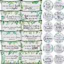 Geelin 24 Pcs Christian Gifts Bulk for Women 12 Green Leaf Religious Canvas Makeup Bags 12 Bible Verse Compact Mirrors Inspirational Church Party Gifts for Women Mother Sister