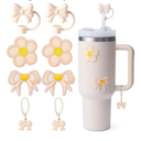 8PCS Stanley Cup Accessories, Stanley Accessories | 10PCS Silicone Bow Straw Toppers, 10 Cute Bow Handle Charm, 10PCS Water Bottles Bufferfly Patches Stickers Accessories Decor