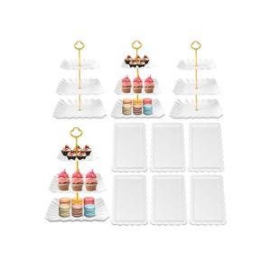DIDROOM 10 Pack Dessert Table Display Set - 4 x Three-Tier Square Cupcake Stands and 6 x Serving Trays, Elegant Tableware for Cakes, Cupcakes, Pastries, and Snacks, Perfect for Parties (White)