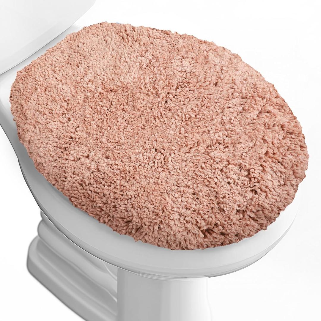 Luxury Soft Microfiber Toilet Lid Cover Machine Washable Solid Toilet Seat Cover 17.5" x 15" Adjustable Rubber Backing Fits Most 16-17.5" L x 14-16" W Round Oblong and Elongated Toilet Seat