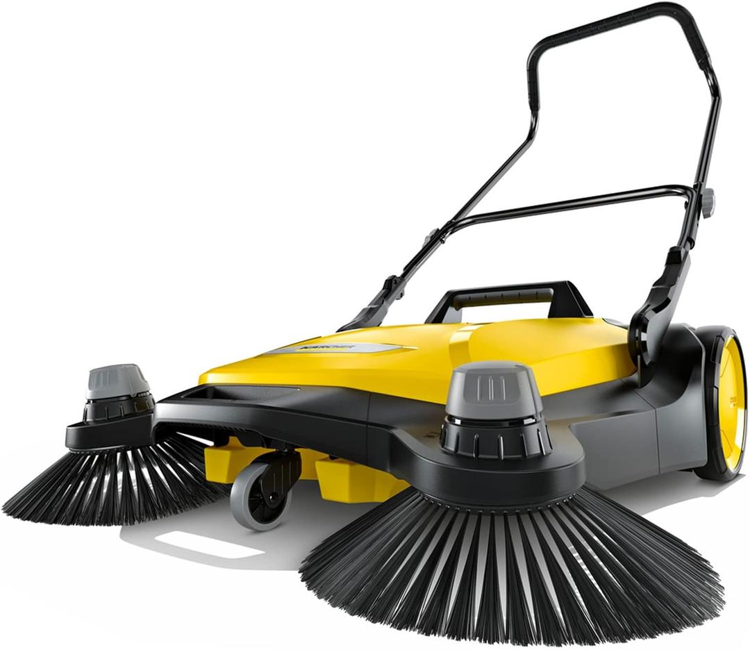 Krcher Walk-Behind Outdoor Push Sweeper S 6 Twin for Workshops, Warehouses or Garages - 6X Faster Than a Push Broom, 10 Gallon Capacity, 33.9" Sweeping Width