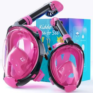Greatever G2 Adults Kids Full Face Snorkel Mask 2 Pcs,Snorkeling Gear with Latest Dry Top System,Foldable 180 Degree Panoramic View,Safe Breathing,Anti-Leak&Anti-Fog Snorkeling Mask with Camera Mount (XL/L+XS, Pink)