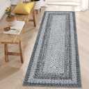 RUGSREAL Runner Rug 2x8 Machine Washable Hallway Rug Entryway Long Runner Carpet Braided Printed Throw Mat Non Slip Kitchen Runner Mat Living Room Rustic Carpet for Bedroom Dining Room, Grey