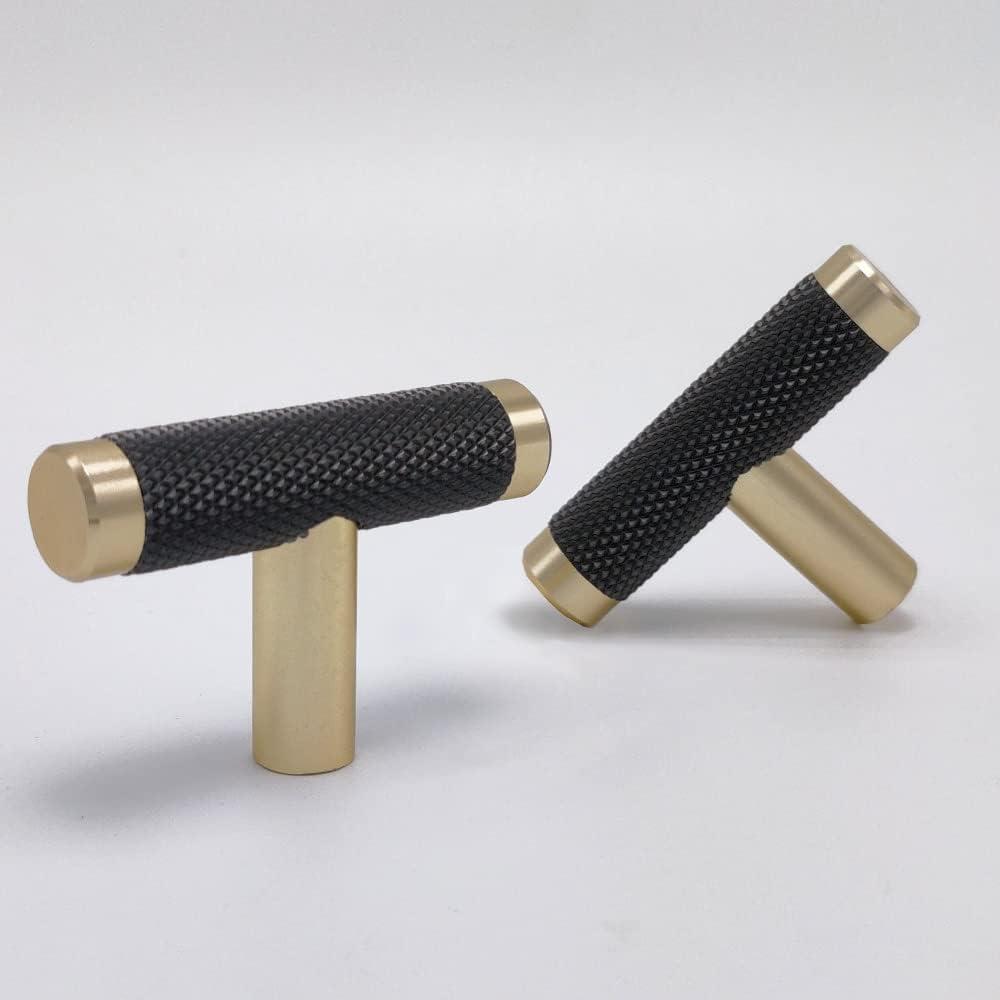 Ntresbonne 10 Pack 2 Inch Barrel Cupboard Aluminum Handles Drawer Cabinet Handles T Knob (Gold and Black)