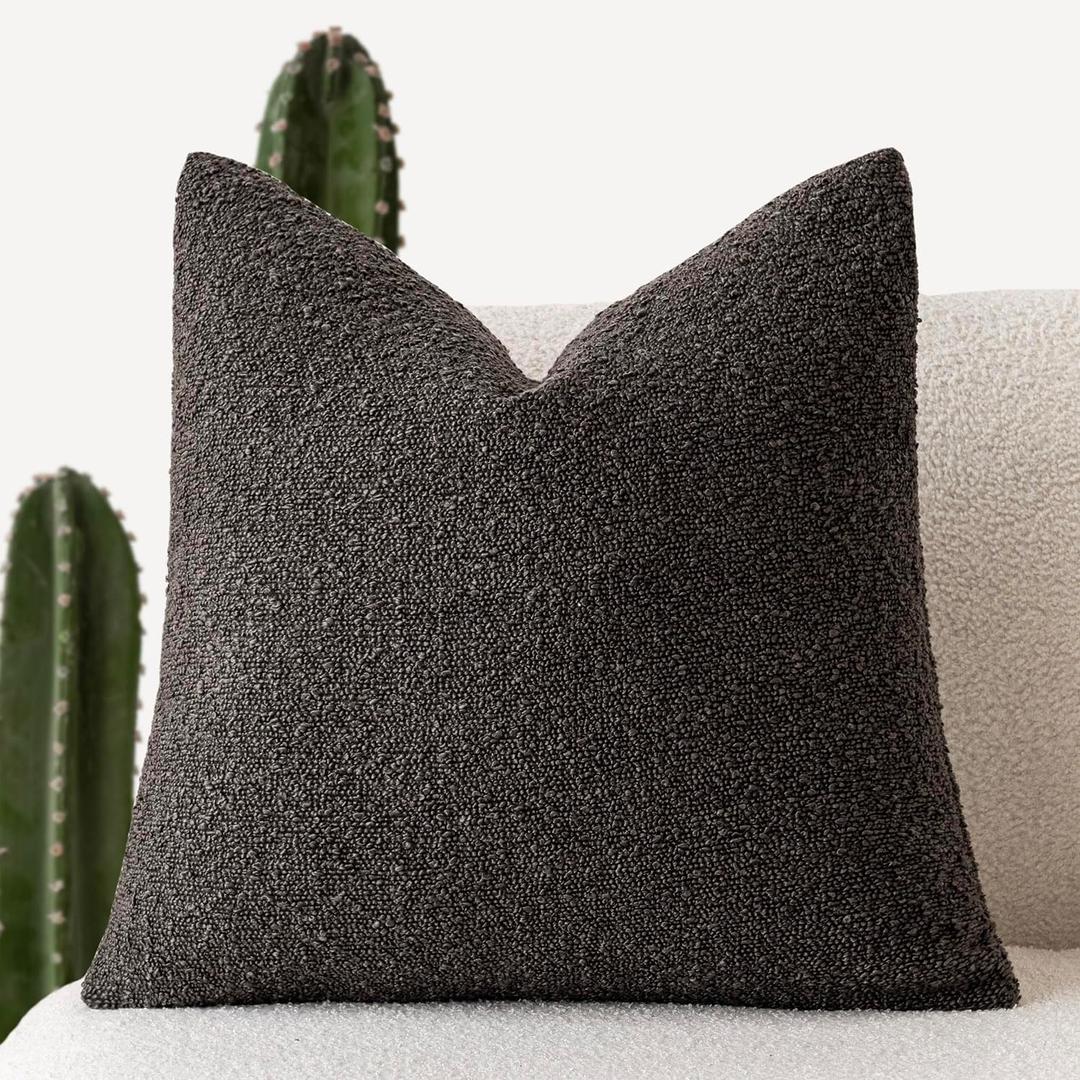 Foindtower Textured Boucle Throw Pillow Covers Accent Solid Pillow Cases Cozy Soft Decorative Couch Cushion Case for Chair Sofa Bedroom Living Room Home Decor, 18 x 18 Inch,Dark Brown