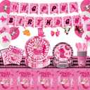 10-Person Cowgirl Birthday Party Decorations Kit - Pink Plates, Napkins, Cups, Cutlery, Banner, Tablecloth - Western Theme Birthday & Holiday Supplies