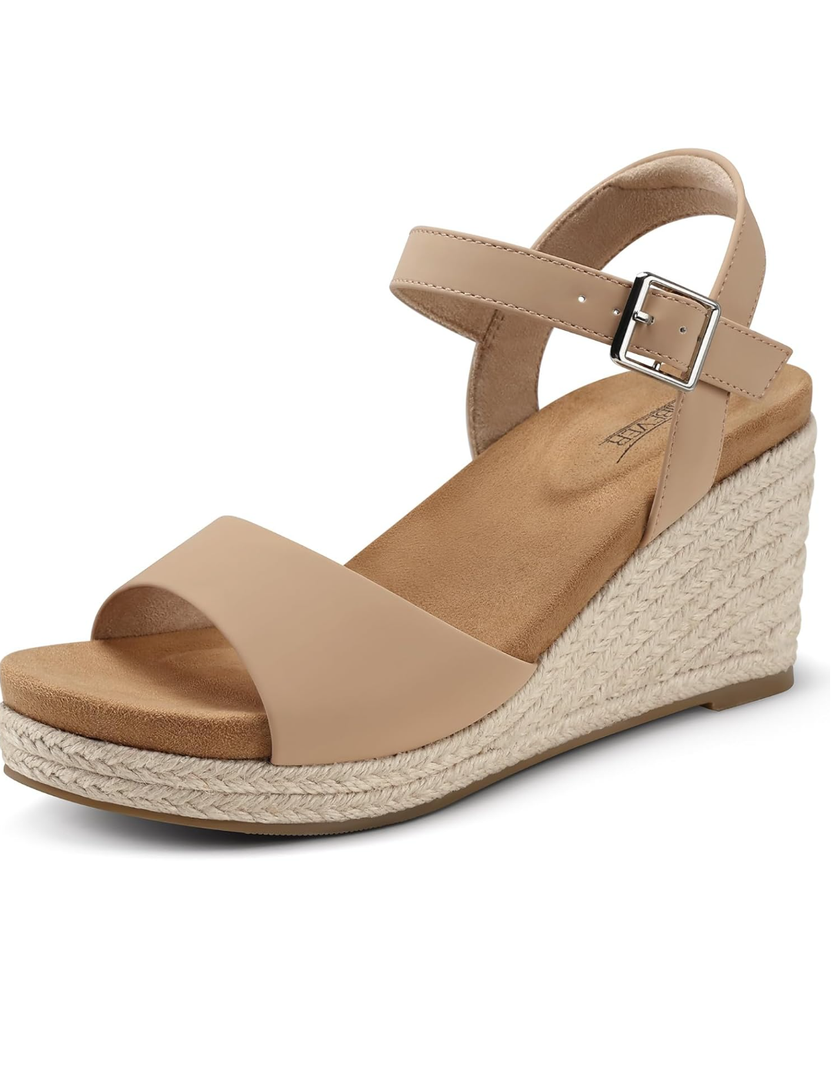 SHIBEVER Women's Wedge Platform Sandals: Espadrille Dressy Comfortable Summer Open Toe Ankle Strap Buckle Women Sandal 8.5