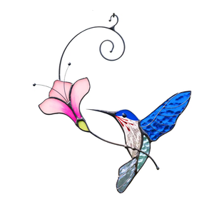 Multicolor Hummingbird Handmade Stained Glass Suncatcher Genuine Stained Glass Window Hangings Unique Indoor Ornament & Outdoor Decor (Blue Hummingbird)