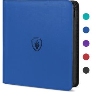Premium Zip Card Binder 12 Pocket, Fabmaker 912 Pockets Trading Card Binder, PU Zipper Card Collection Album, Sturdy Side-Loading Card Book Holder for Game & Sports Cards, Royal Blue (12 Pocket - 15" x 13.6")
