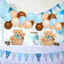 Hollowfly 6 Set Bear Baby Shower Party Centerpieces Table Decoration 6 Gender Reveal Stuffed Plush Bears 6 Bamboo Baskets 60 Colorful Balloons 12 Balloon Stands Birthday Party Wedding(Blue, Pink)