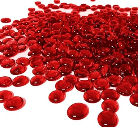 ARSUK 2LB Red Glass Pebbles for Vase Fillers, Aquarium Gravel, Decorative Stones for Crafts, Fish Tanks, Plant Pots, Wedding, Garden, Home Decor – Flat Glass Marbles (Red, 2LB)