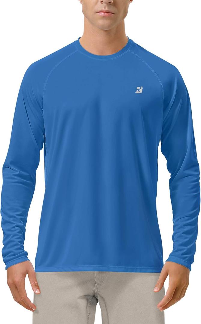 Roadbox Mens UPF 50+ UV Sun Protection Shirts Outdoor Long Sleeve SPF Rash Guard for Fishing Hiking Swimming Running (Vivid Blue, XL)