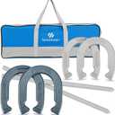 Horseshoes Outside Game Set - Universal Size Lawn Horseshoes Outdoor Games for Parties Beach Backyard, Includes 4 Horseshoes, 2 Steel Stakes and Durable Carrying Bag (Blue and Silver)