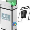 iTouchless 15 Liter / 4 Gallon Stainless Steel Wings Open Lid Sensor Bathroom Trash Can with AC Adapter, Touchless Automatic Operation, Compact Design for Home, Office, Kitchen, Bedroom, Restroom