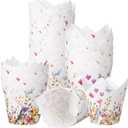 Vesici 200 Counts Wildflower Tulip Cupcake Liners Wildflower Baby Shower Decorations Liners Tulip for Baking Cups for Spring Easter Bridal Shower Wedding Festival Party