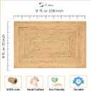 Hand Woven Farmhouse Jute Area Rug 6x9 Ft Rectuangle Natural Yarn, Rustic Vintage Beige Braided Reversible Rug, Eco Friendly Rugs for Bedroom, Kitchen, Living Room, Farmhouse 100% Jute Rug - Natural