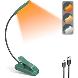 Glocusent Willow Book Light for Reading in Bed, 10LED Bright Reading Light, 3 Colors & 3 Brightness, Rechargeable Book Light Lasts for 80hr, Lightweight Clip on Book Light, Perfect for Book Lovers (Green)