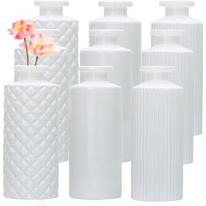 Glass Bud Vase Set in Bulk, 9pcs Mini Vintage Flower Vases for Wedding,White Relief Vase for Centerpieces,Home Table Flower Decor, Party Decorations