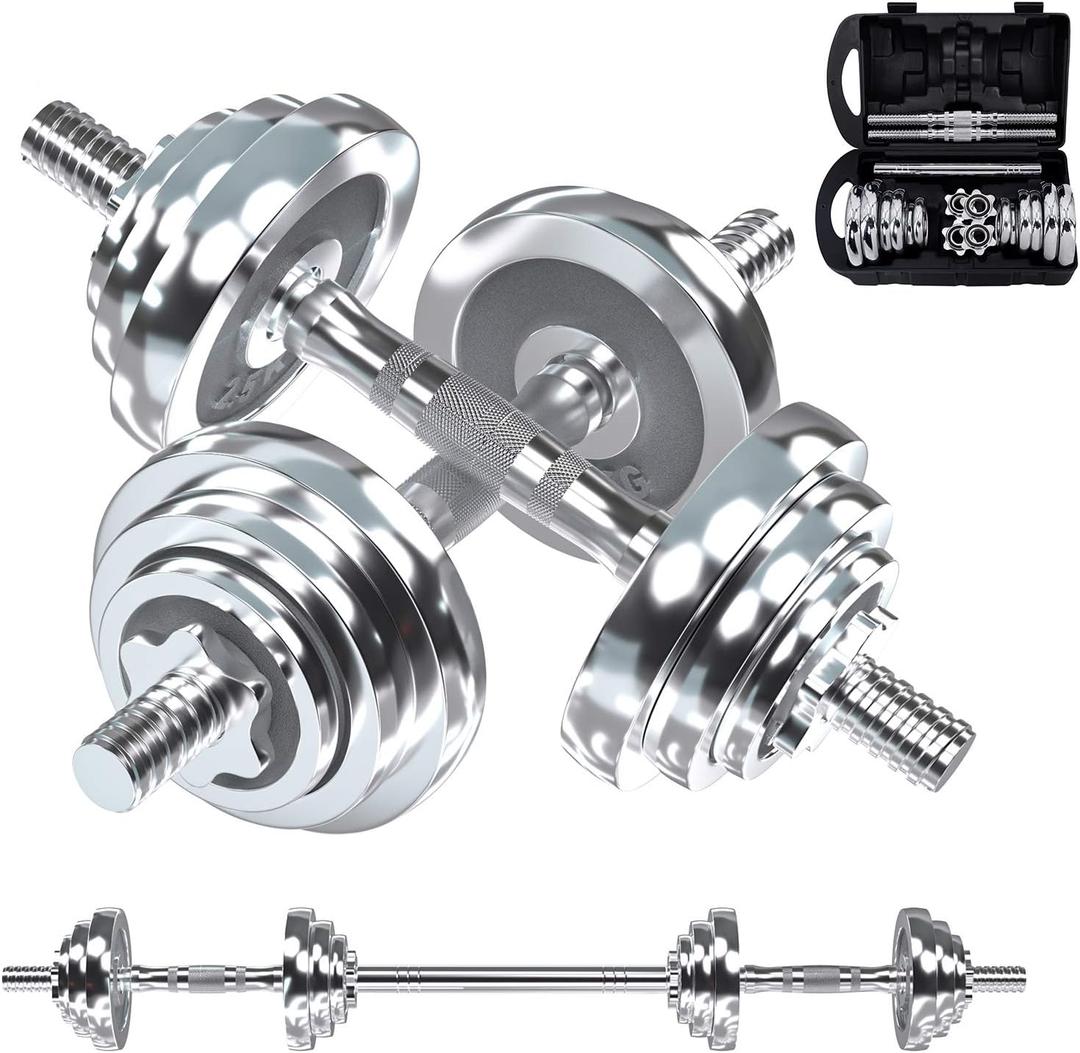 VIVITORY Fitness Dumbbells Set, Adjustable Weight Sets up to 44 lbs, with Metal Connecting Rod Used As Barbell, Chromed Weights, Hardcover Gift Box, Home Gym Work Out Training Equipment