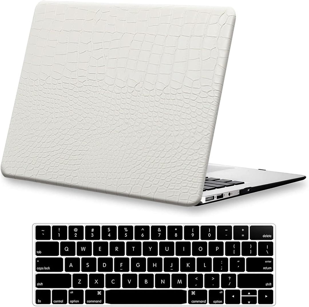 KEROM Compatible for MacBook Pro 14 Inch Case 2026 M5, 2021-2025 M4 M3 M2 M1 A3427 A3426 A3434 A3112 A3185 A3401 A2918 A2992 A2779 A2442, Crocodile Skin PU Leather Hardshell & Keyboard Cover, White