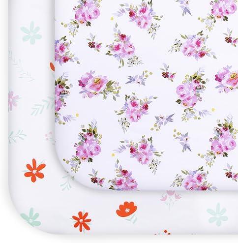 Pack and Play Sheets Girl Red Floral, Compatible with Graco Pack and Play