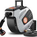 SUNPOW Retractable Garden Hose Reel - 1/2 inch x 115ft Heavy Duty Wall Mounted Hose Reel with 3/4 inch Brass Fitting & 10 Sprayer Nozzle - Any Length Lock, Auto Rewind System, 180Swivel Bracket- Grey