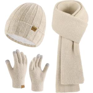 Miorpex Womens Beanie Hat Scarf Gloves Set Gifts for Women Men (Apricot)