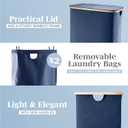 LONBET Laundry Basket with Lid, Made from Breathable Fabric | Aesthetic Clothes Hampers for Laundry with Side Handles & Sturdy Bamboo Frame (40 Gallons - Double, Blue)