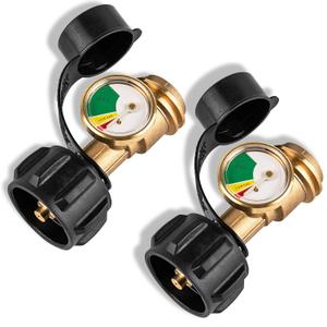 2 PCS Propane Tank Gauge with Leak Detector, Universal Level Indicator for 5-40lb Tanks, Compatible with Camping Stoves, Heater, BBQ Grills, Gas Burners and More, QCC 1/Type 1 Connection