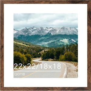 Wood 22x22 Picture Frame with 18x18 Mat Deep Brown, Display 18x18 with Mat or 22x22 without Mat, Wood 22 by 22 Photo Frame, 22 x 22 Frame for Wall Hanging Display, Deep Brown