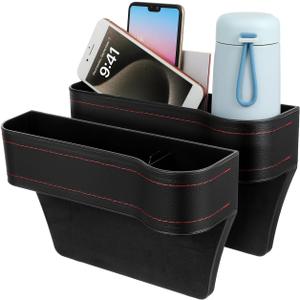Hemobllo Car Seat Gap Filler Organizer with Cup Holder Slim Fit Car Inserts between Seats and Console 2-Piece Auto Interior Storage Box for Phones Keys Snacks Easy Installation