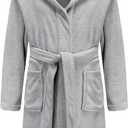 Boys Girls Bathrobe Soft Towel Hooded Robe Terry Cloth Cotton Bathrobe (11-12 Years, Gray)
