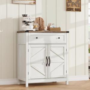 ChooChoo Kitchen Storage Cabinet, Coffee Bar Cabinet, Farmhouse Buffet Sideboard with Drawer for Kitchen, Living Room, White
