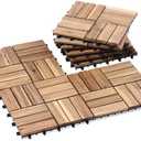 VICTORY RELAX Acacia Wood Flooring Interlocking Deck Tiles for Patio Decor 9 Pcs 12 Slats - Waterproof Indoor & Outdoor Decor - Balcony Garden Decking Tile (11,81 * 11,81 * 0,94 Inches)
