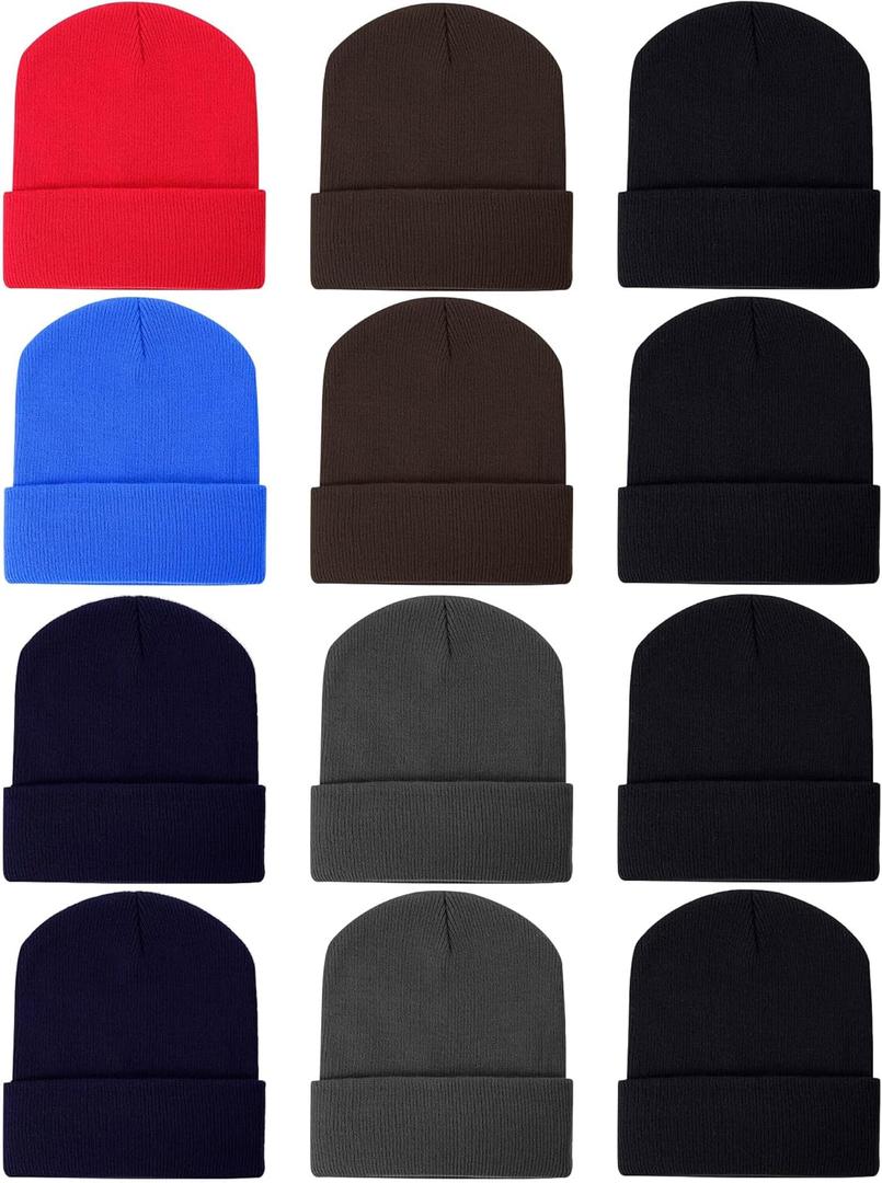 Zhanmai 12 Pack Winter Beanie Hats for Men Women Beanie Bulk, Warm Knitted Cuffed Cozy Skull Cap(Mixed Color 2)