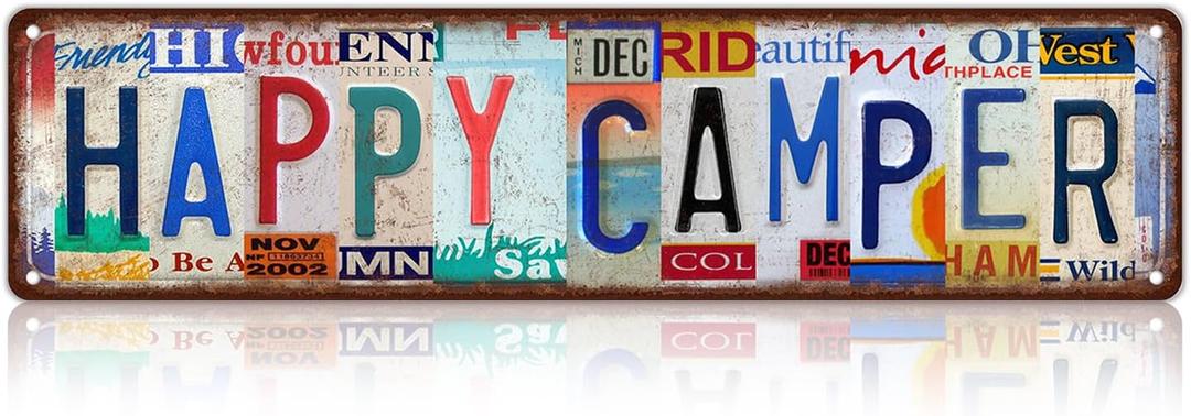 Vintage Happy Camper Metal Tin Signs Street Signs Man Cave Wall Decor 16 x 4 Inches (Happy Camper)