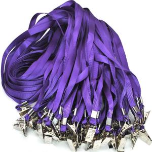 Beebel Purple Lanyards 100 Pack Nylon Flat Badge Lanyard for Id Badge Name Tag (Purple, 100 Pack)