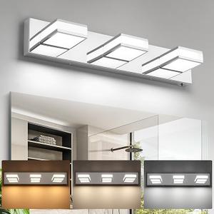BrkNit Modern LED 3 Light Bathroom Vanity Lights Over Mirror, 24W Dimmable 3CCT Acrylic Black Bathroom Wall Lighting Fixtures with 350° Rotatable Angle, 24 Inch