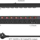 8 Outlet Heavy Duty Power Strip with 8 Individual Switches,Moutable Metal Power Strip Surge Protector 1200 Joules,6FT 14AWG Extension Cord,15A 1800W 125V 60Hz